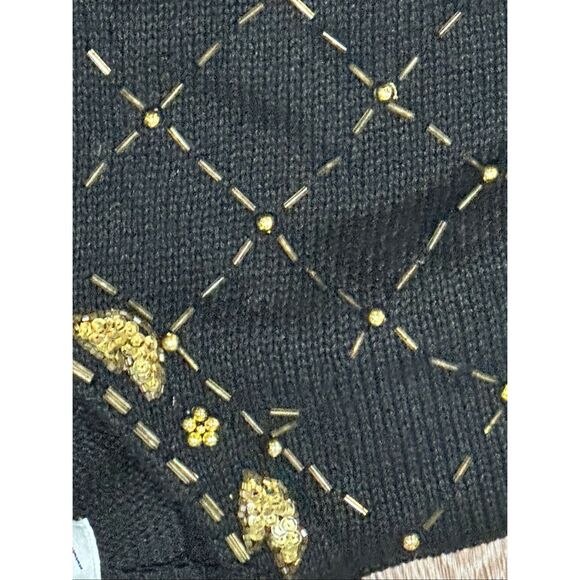 Victoria Harbour black gold embellished sequin beaded holiday sweater L - Picture 8 of 9